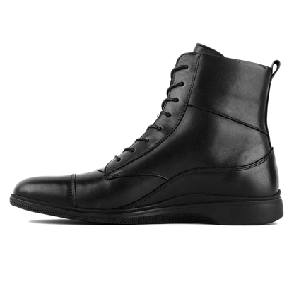 Amberjack The Boot Obsidian black pilot ankle boot, left side view, lace-up aviation boot | Left