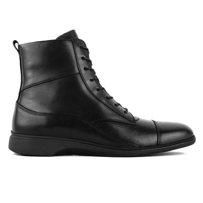 Amberjack The Boot Obsidian black pilot ankle boot, left side view, lace-up aviation boot | Right