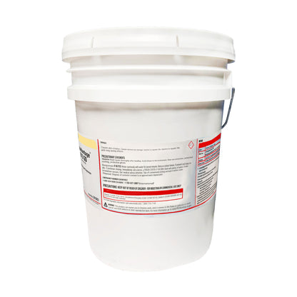 Side view of Brulin 815GD bucket focusing on danger and precautionary statements for skin irritation, eye damage, and environmental hazards.