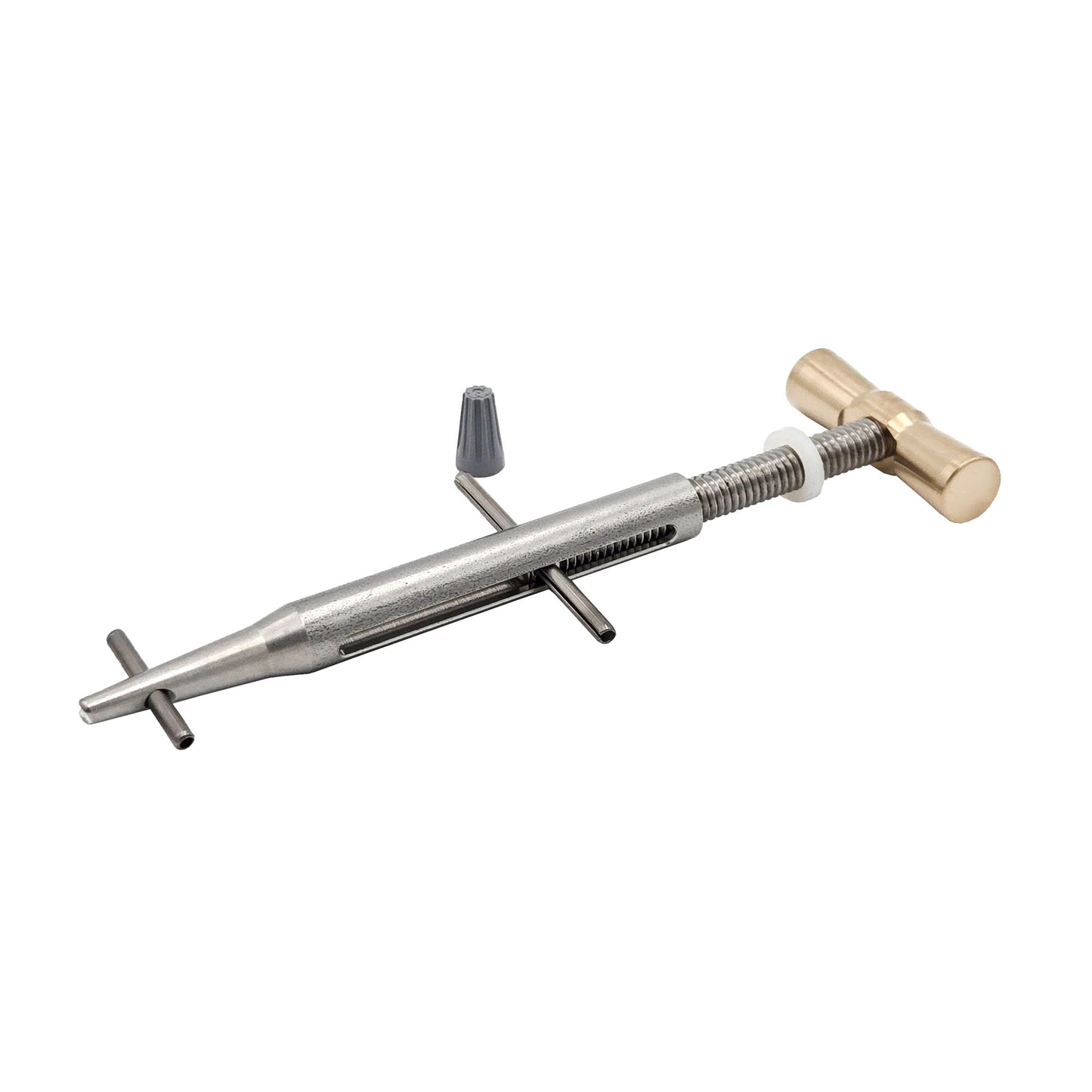 ClampTite stainless steel tool with 4.75 inch body and bronze nut, isolated on white background with cone-shaped accessory