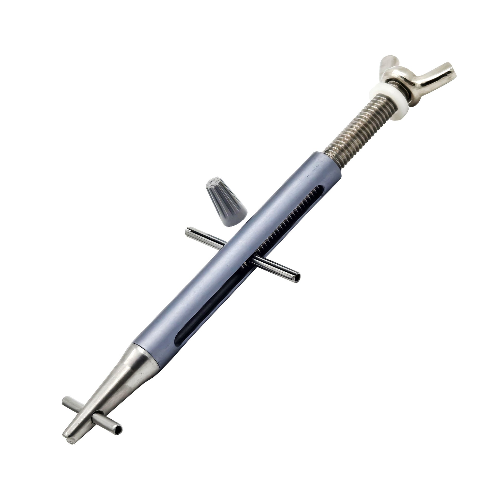 ClampTite stainless steel tool with aluminum nut and cross-wire guide, 4.75 inch size, isolated on white background with accessory