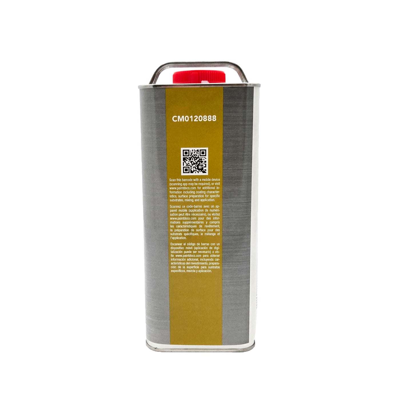 Sherwin Williams Epoxy Sanding Surfacer Adduct CM0120888 gallon can side label with yellow stripe, QR code, and multilingual instructions