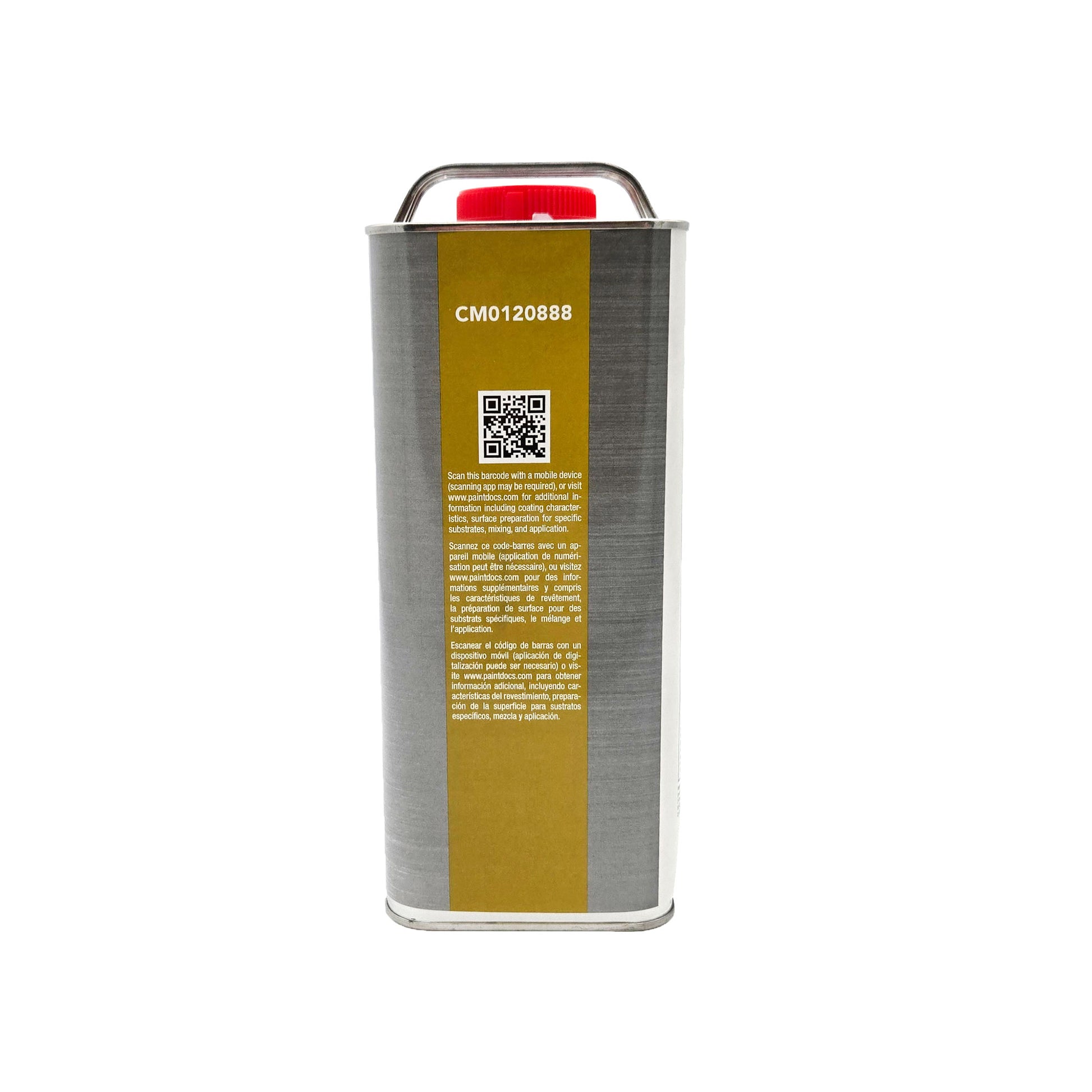 Sherwin Williams Epoxy Sanding Surfacer Adduct CM0120888 gallon can side label with yellow stripe, QR code, and multilingual instructions