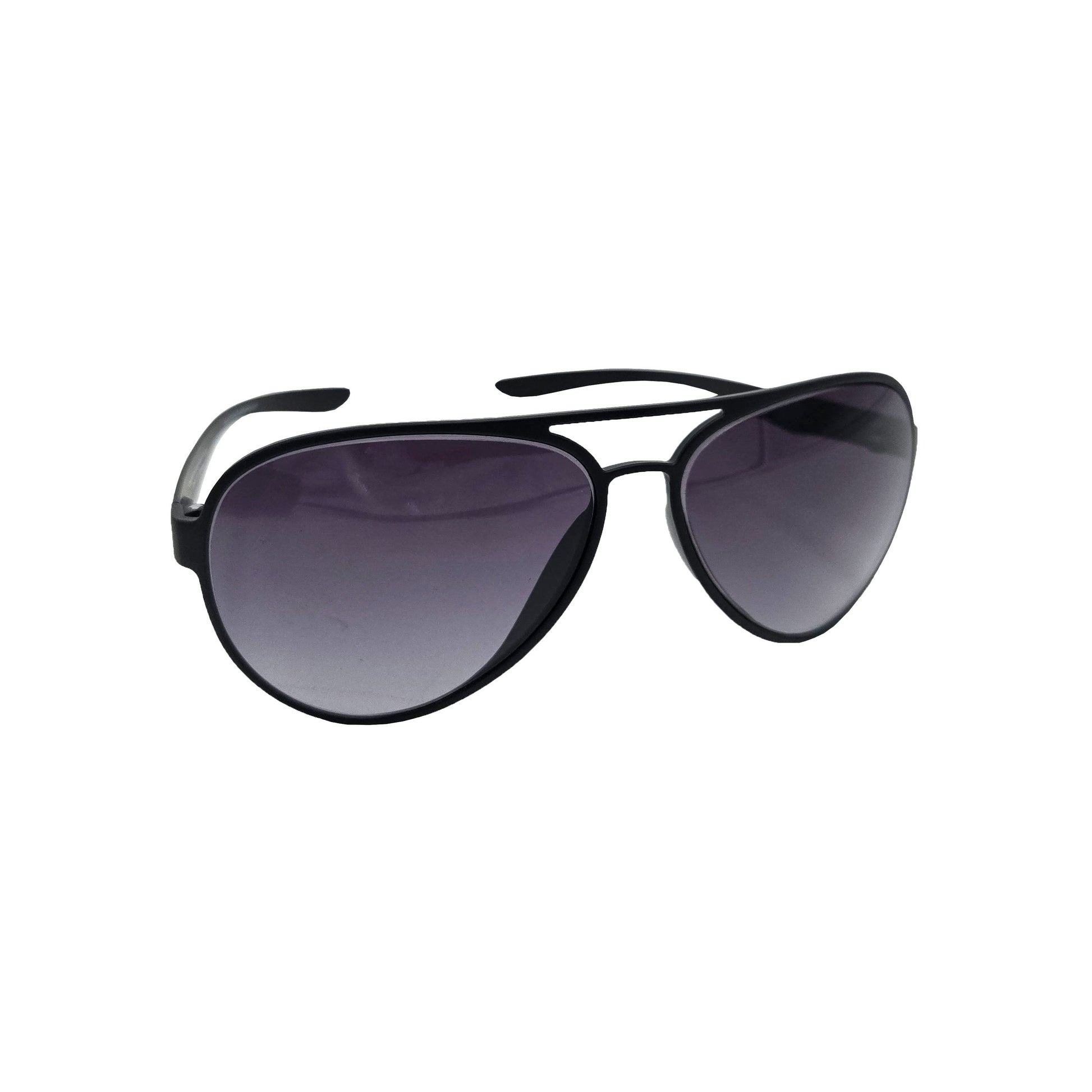 Cooper Aviator Sunglasses – matte black frame with gradient gray polycarbonate lenses, product details and barcode