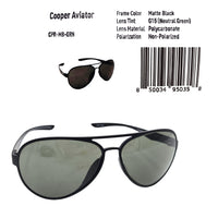 Cooper Aviator Sunglasses Matte Black with G15 Neutral Green lenses - high-contrast aviation sunglasses
