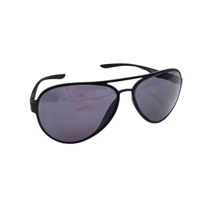 Cooper Aviator Sunglasses – matte black frame with solid gray lenses, product details and barcode