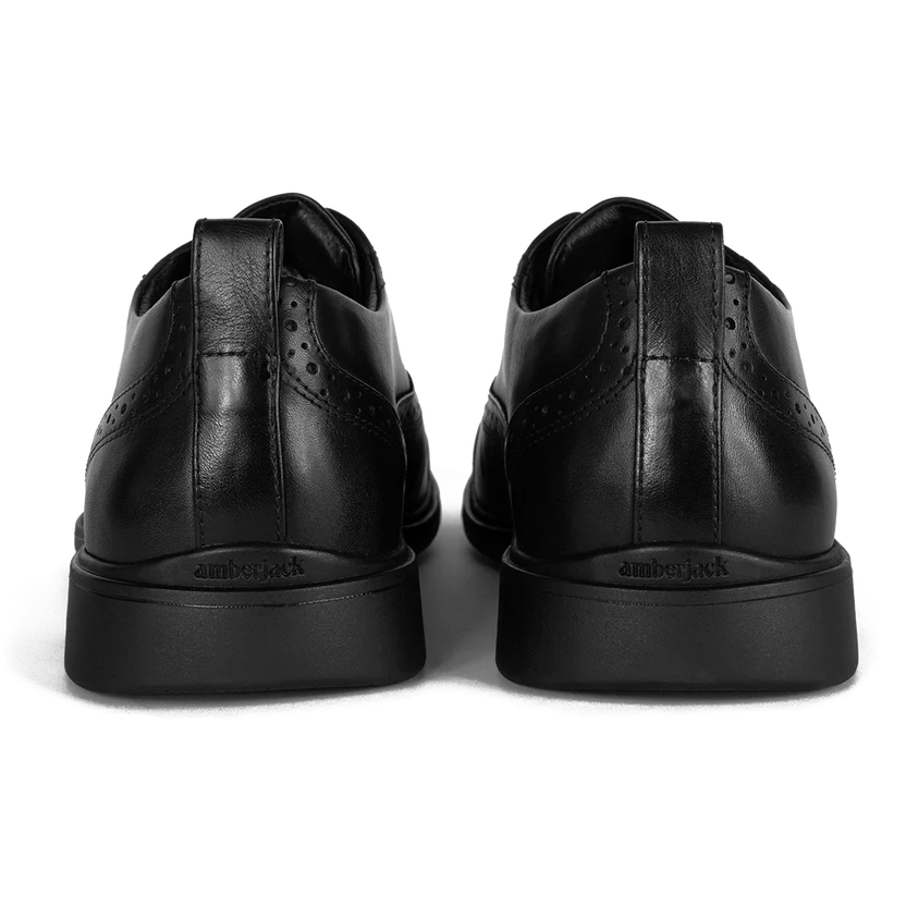Amberjack Cap-Toe Obsidian black pilot oxford dress shoe, left side view, cap-toe lace-up | Back
