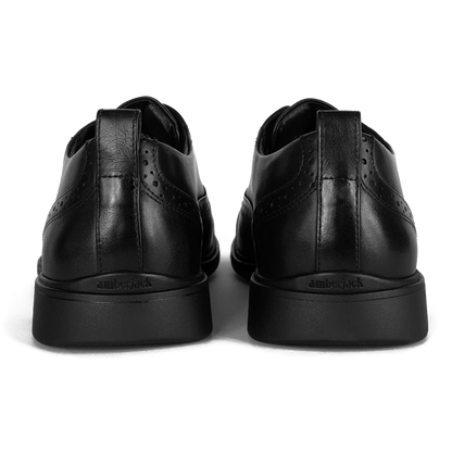 Amberjack Cap-Toe Obsidian black pilot oxford dress shoe, left side view, cap-toe lace-up | Back