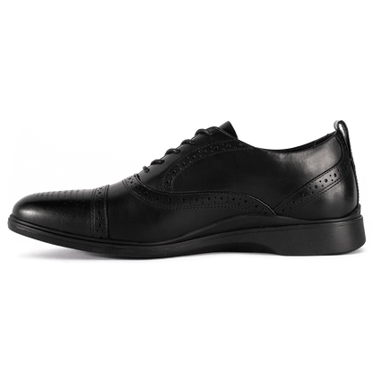 Amberjack Cap-Toe Obsidian black pilot oxford dress shoe, left side view, cap-toe lace-up | Right