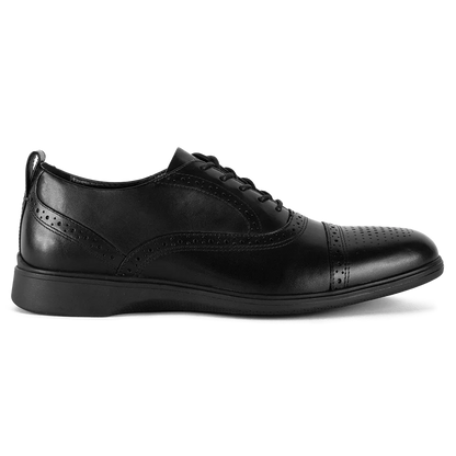Amberjack Cap-Toe Obsidian black pilot oxford dress shoe, left side view, cap-toe lace-up | Right