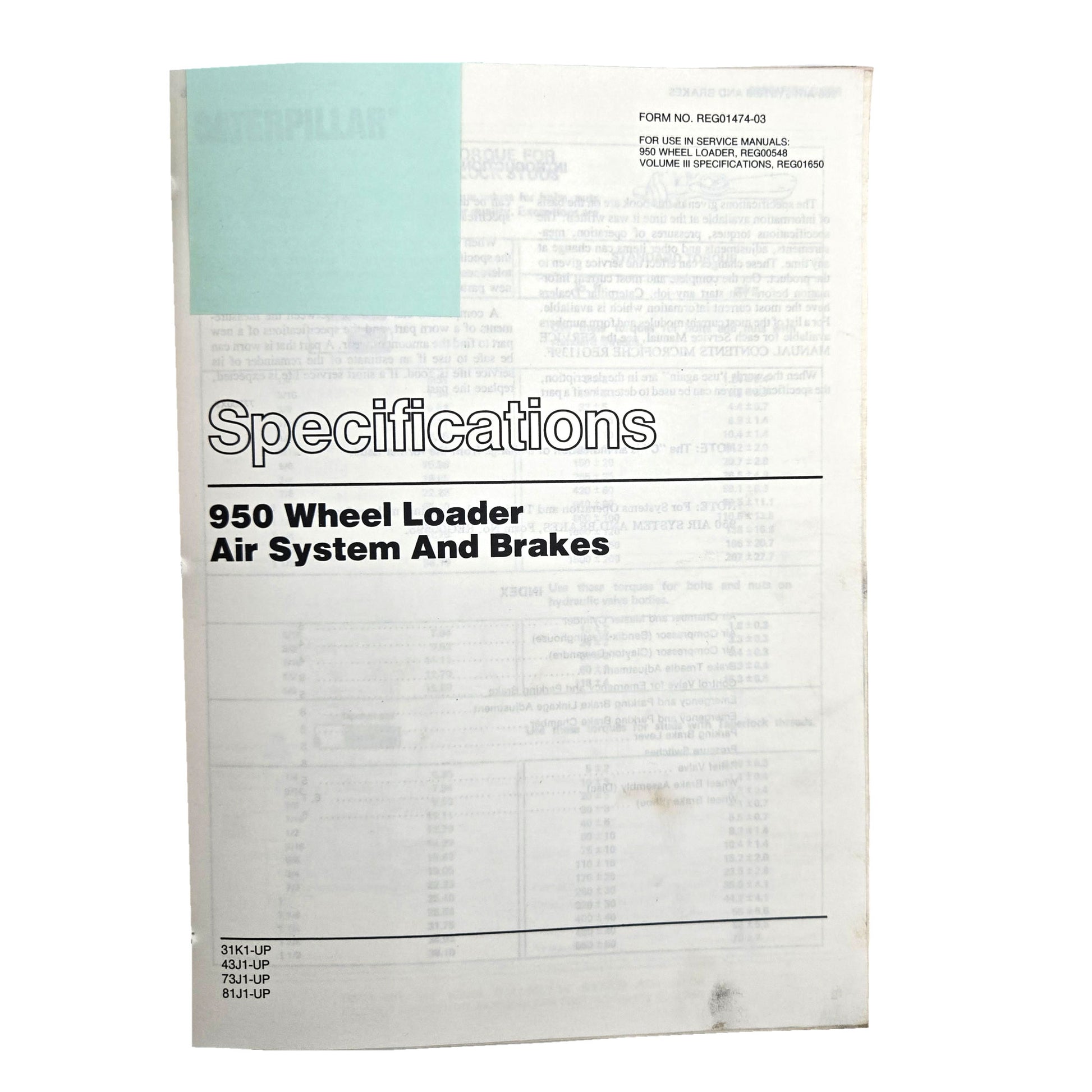 Section 3: 950 Wheel Loader Air System and Brakes: Specifications