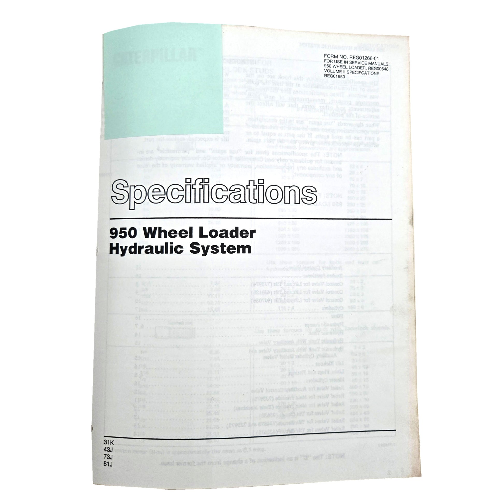 Section 3: 950 Wheel Loader Hydraulic System: Specifications