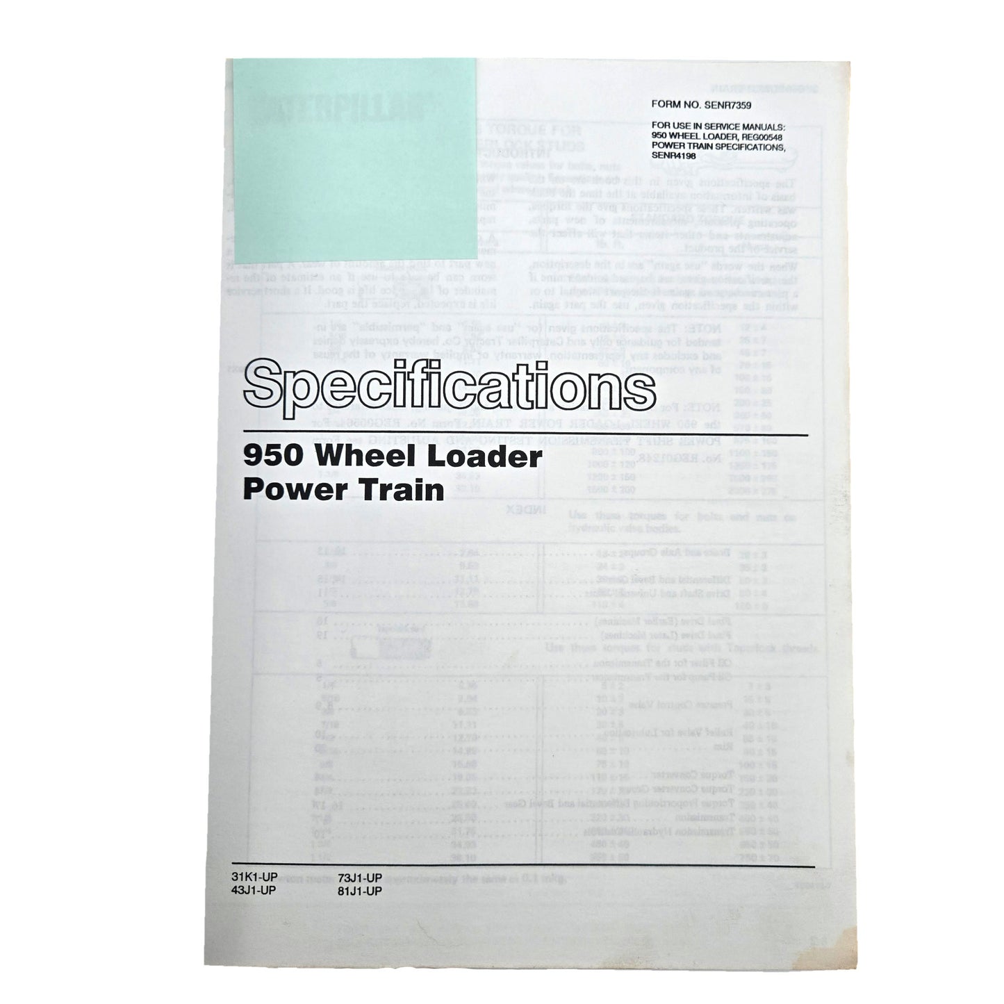 Section 2: 950 Wheel Loader: Specifications