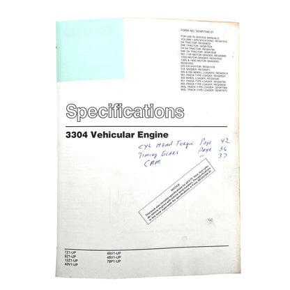 Section 1: 3304 Vehicular Engine: Specifications