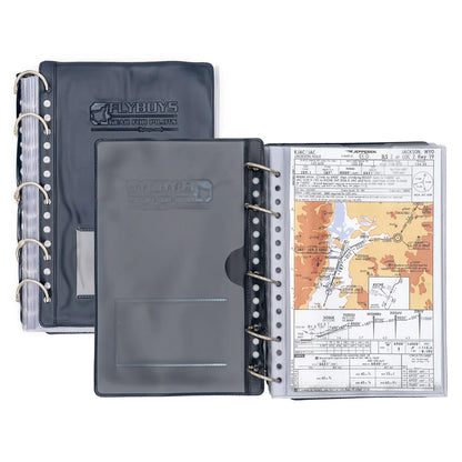 FlyBoys 5 x 8 pilot checklist book open binder with ring binding for aviation checklist organization, with map installed
