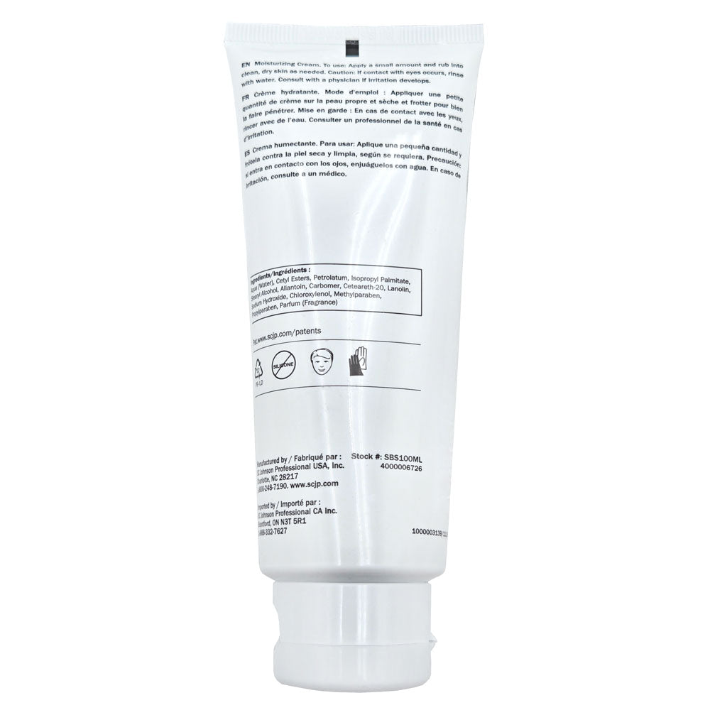 Deb Group SBS-40 Skin Conditioning Cream 100 ml tube back view with product details - SBS100ML, skin conditioner for industrial and personal use