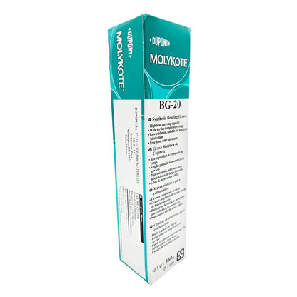 MOLYKOTE® BG-20 Synthetic Bearing Grease 5.3 oz tube in box front and side view - high-performance lubricant packaging