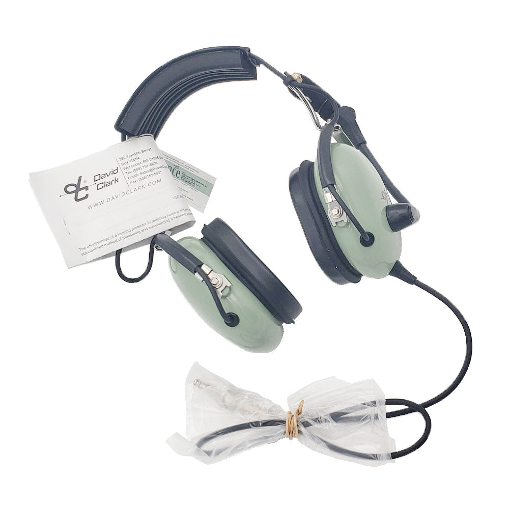 David Clark H3530 aviation headset with green earcups and adjustable headband.