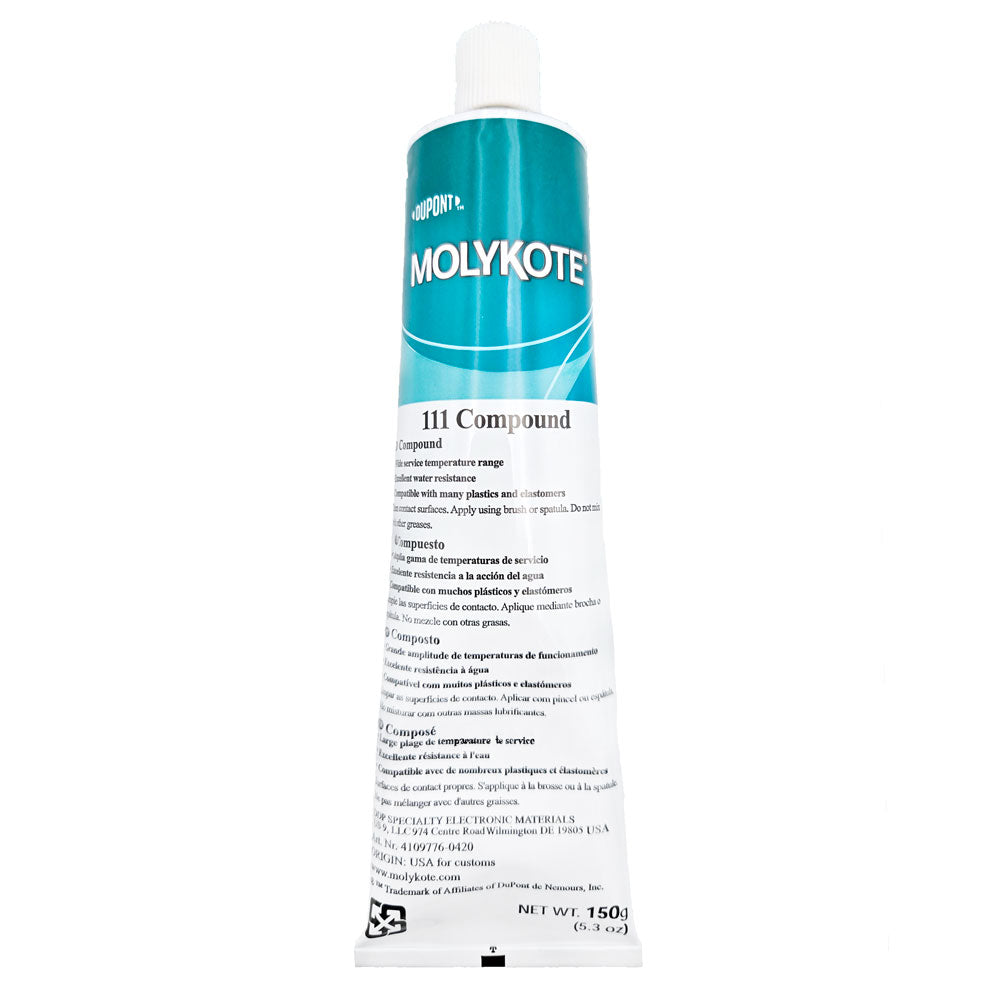 Molykote® 111 Valve Lubricant Compound 5 oz tube outside box P/N: 4109788 / L11150 - durable O-ring and valve sealant