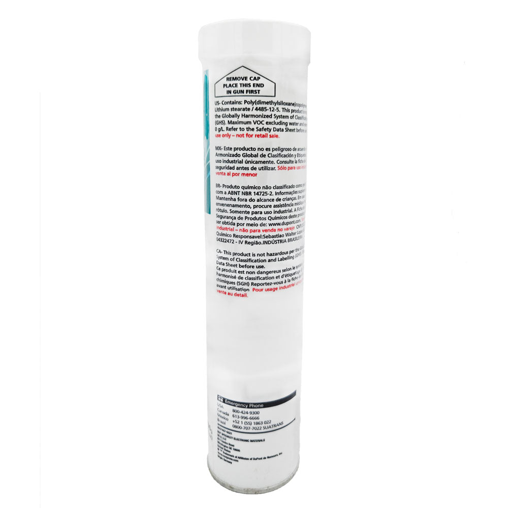 MOLYKOTE® 33 Medium Extreme Low Temperature Grease, 14.1oz cartridge, silicone grease for refrigeration, bearings, and precision instruments, back of tube