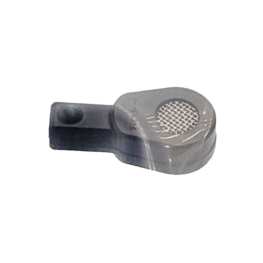 Back view of David Clark M-2H microphone element partially wrapped in protective plastic with ‘TALK’ marking on housing.