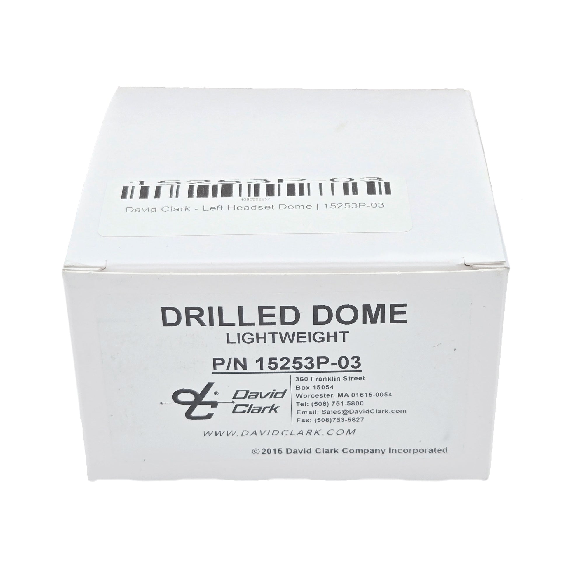 David Clark left drilled headset dome replacement part 15253P-03 product box labeled lightweight drilled dome