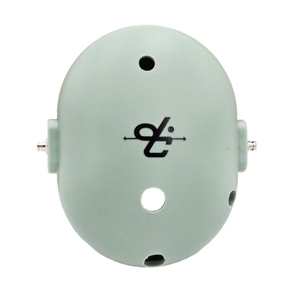 Front view of David Clark left drilled headset dome with centered logo, dual drilled holes, and side mounting studs.