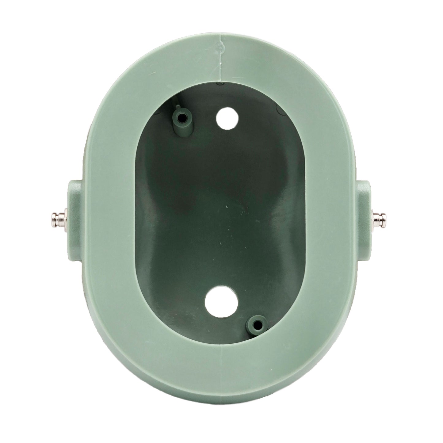 Interior view of David Clark left headset dome 15253P-03 showing internal mounting posts, drilled openings, and metal attachment points