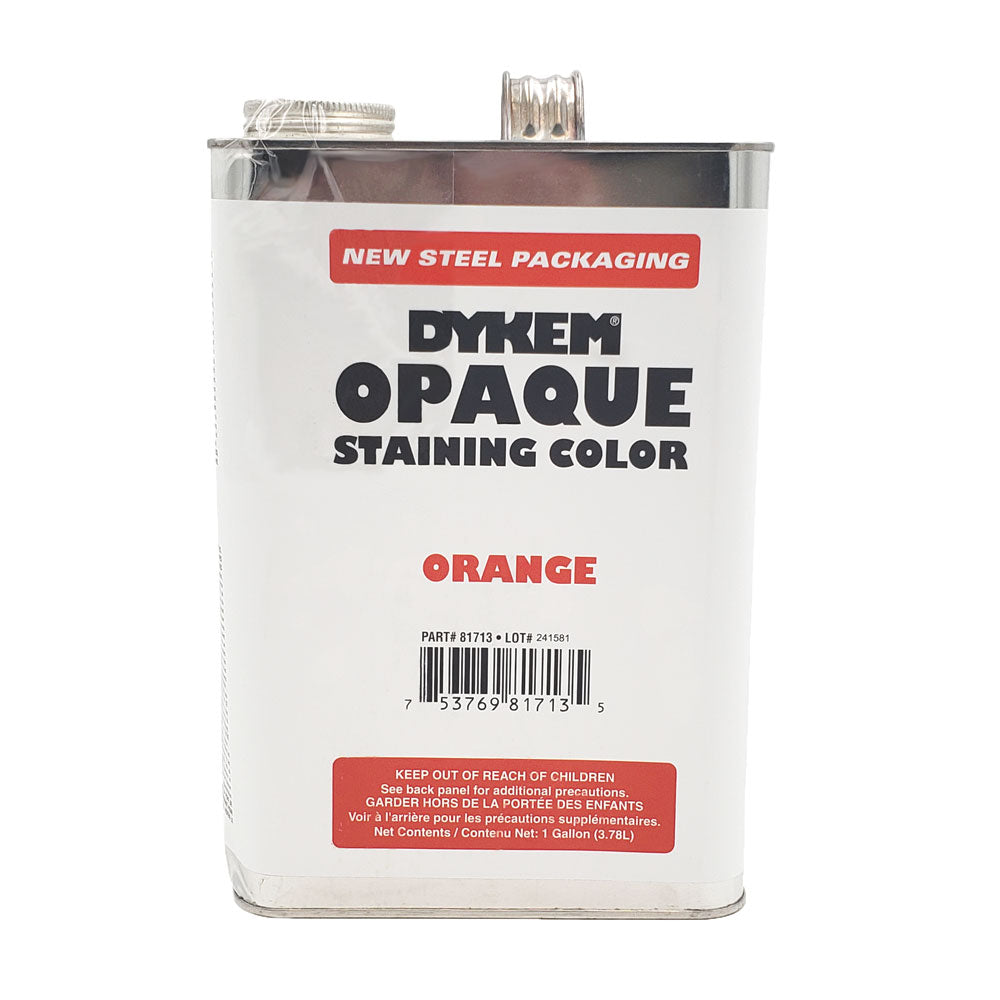 Front view of Dykem opaque staining color orange 1-gallon steel can showing part number 81713 and lot number 241581