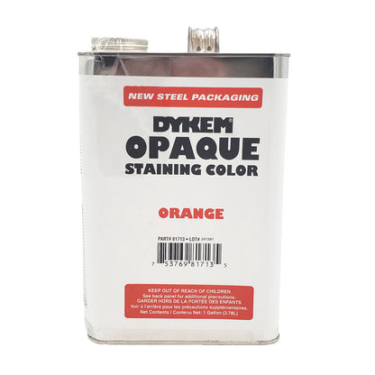 Front view of Dykem opaque staining color orange 1-gallon steel can showing part number 81713 and lot number 241581
