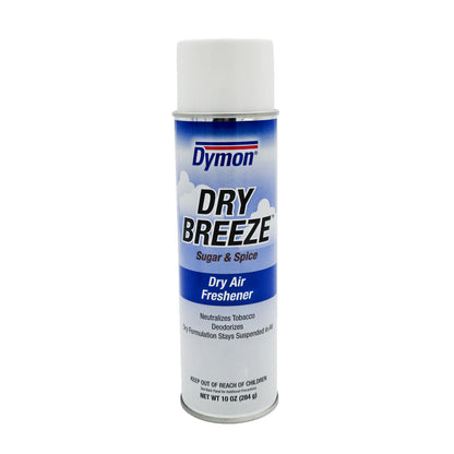 Dymon Dry Breeze Air Freshener Sugar and Spice – Front View of 10oz Aerosol Can