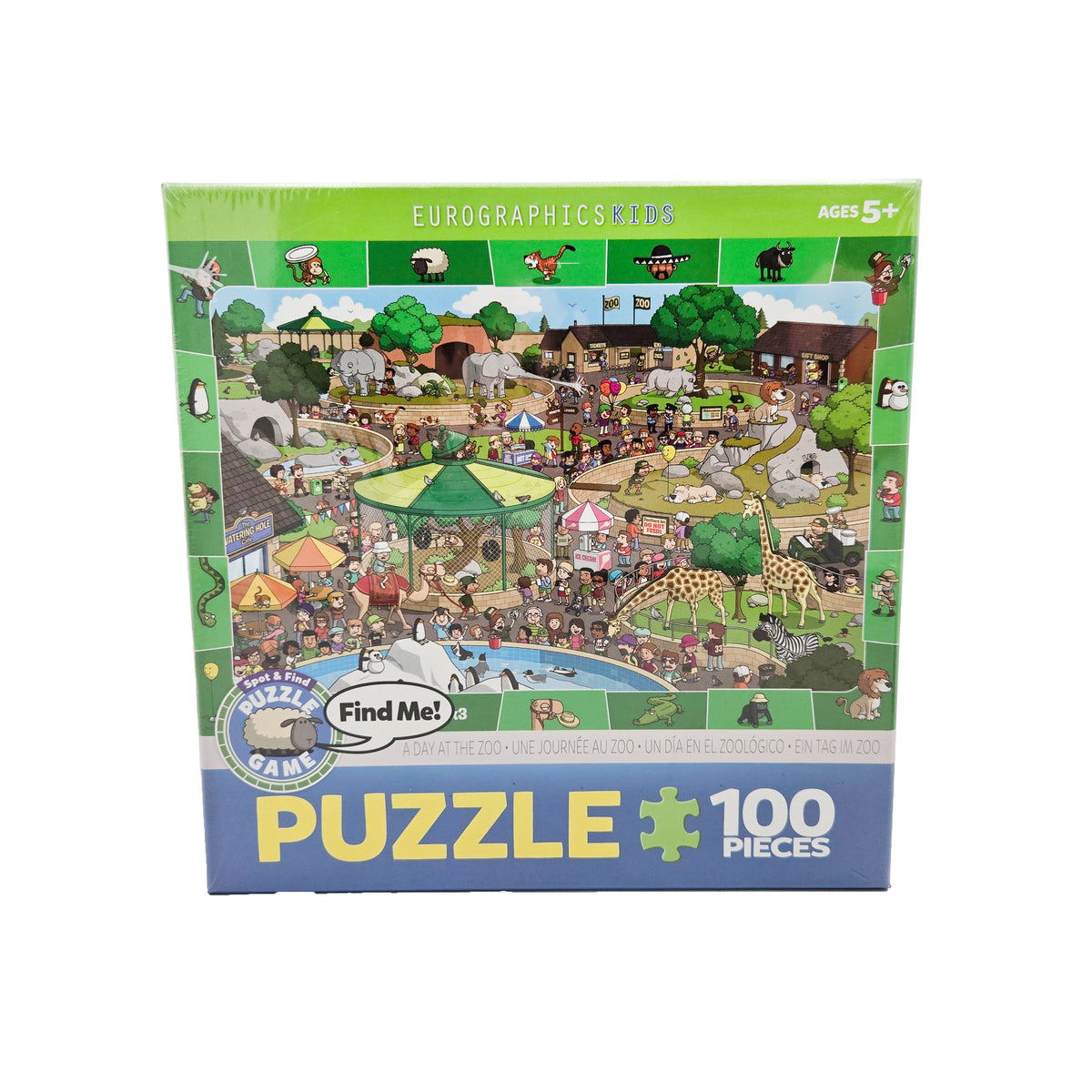 EuroGraphics Spot & Find Day at the Zoo Puzzle front view - ER-PZCDZ, fun and educational zoo-themed puzzle