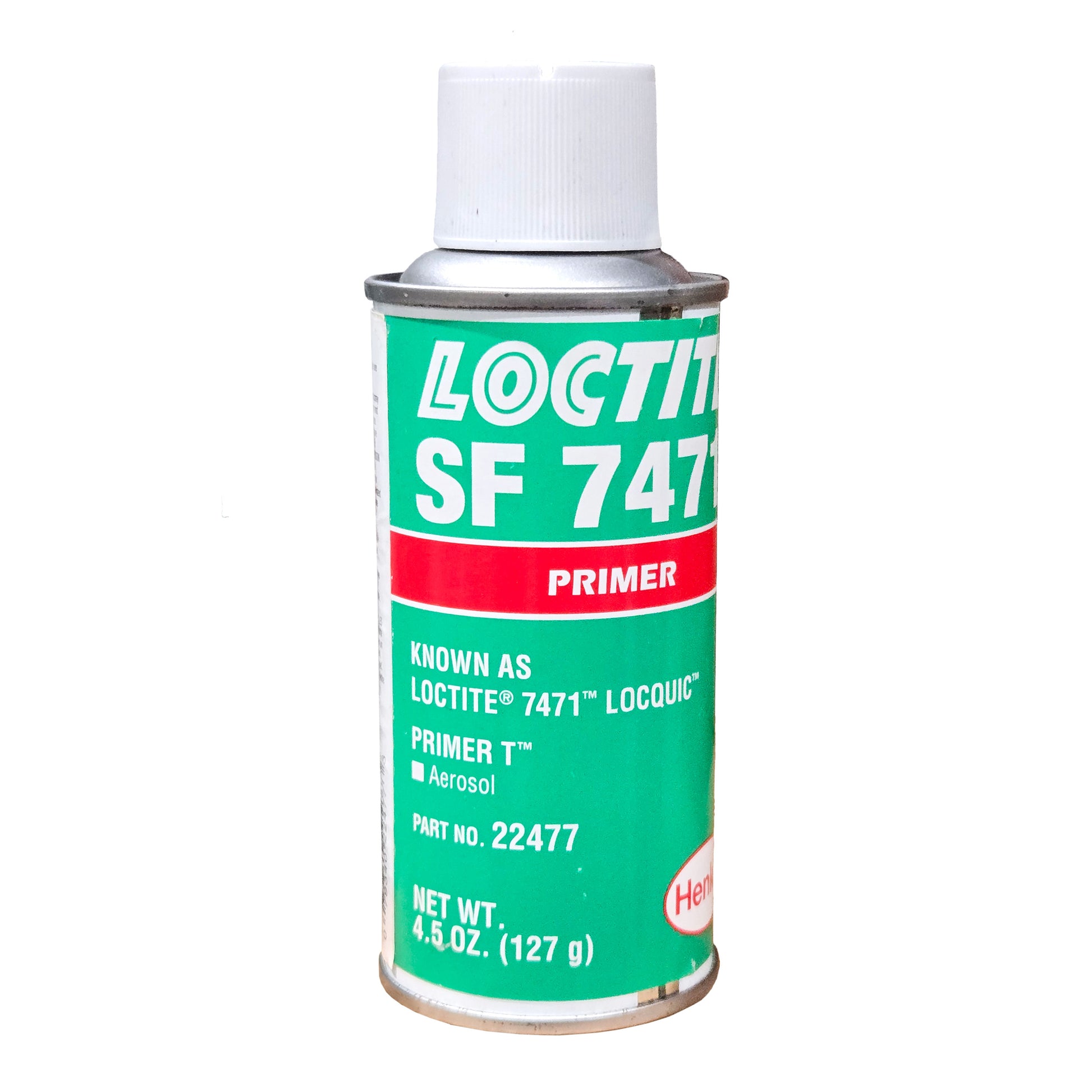 Front of Loctite SF 7471 Primer 4.5oz aerosol can showing label, part number 22477, and yellow cap.