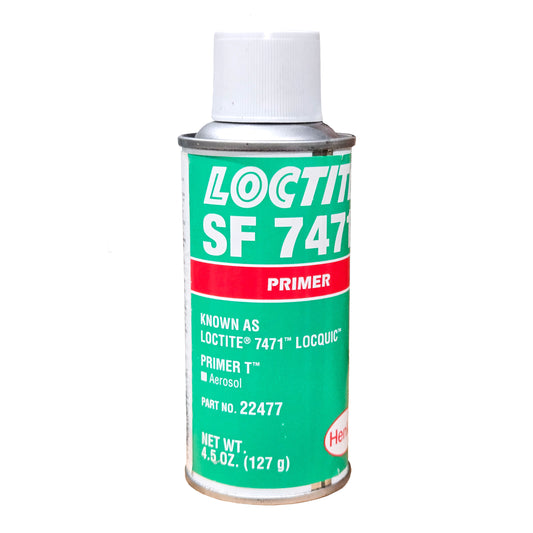 Front of Loctite SF 7471 Primer 4.5oz aerosol can showing label, part number 22477, and yellow cap.