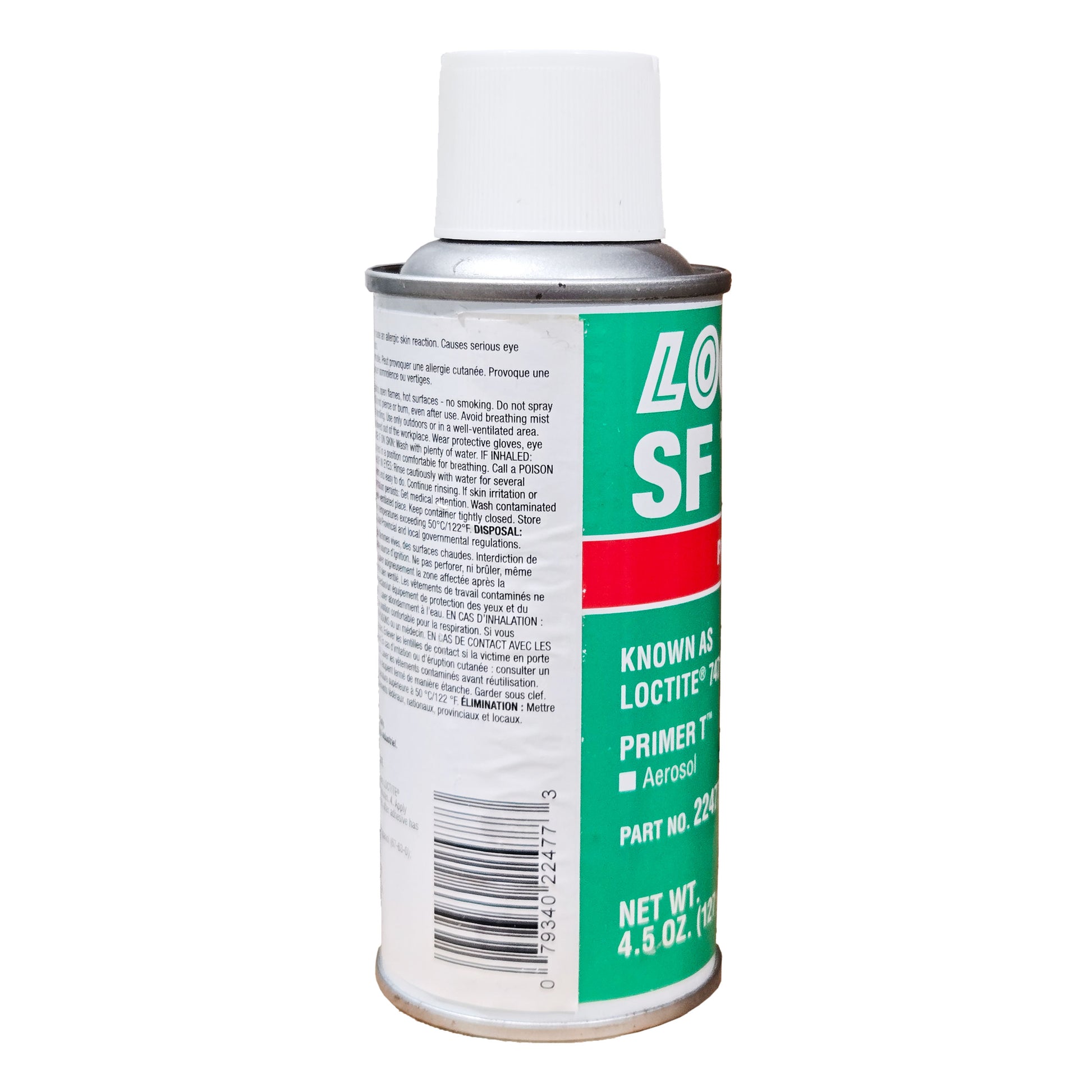 Back of Loctite SF 7471 aerosol can showing hazard warnings, directions, and manufacturer details.