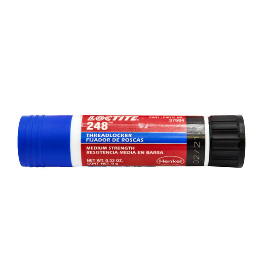 Front of Loctite 248 QuickStix Blue Medium Strength Threadlocker 9g stick showing product label and design.
