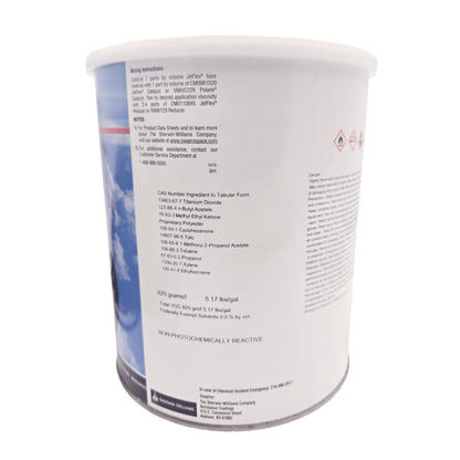 Side of JETFlex BAC-7363 can showing mixing instructions, ingredient list, and VOC data.