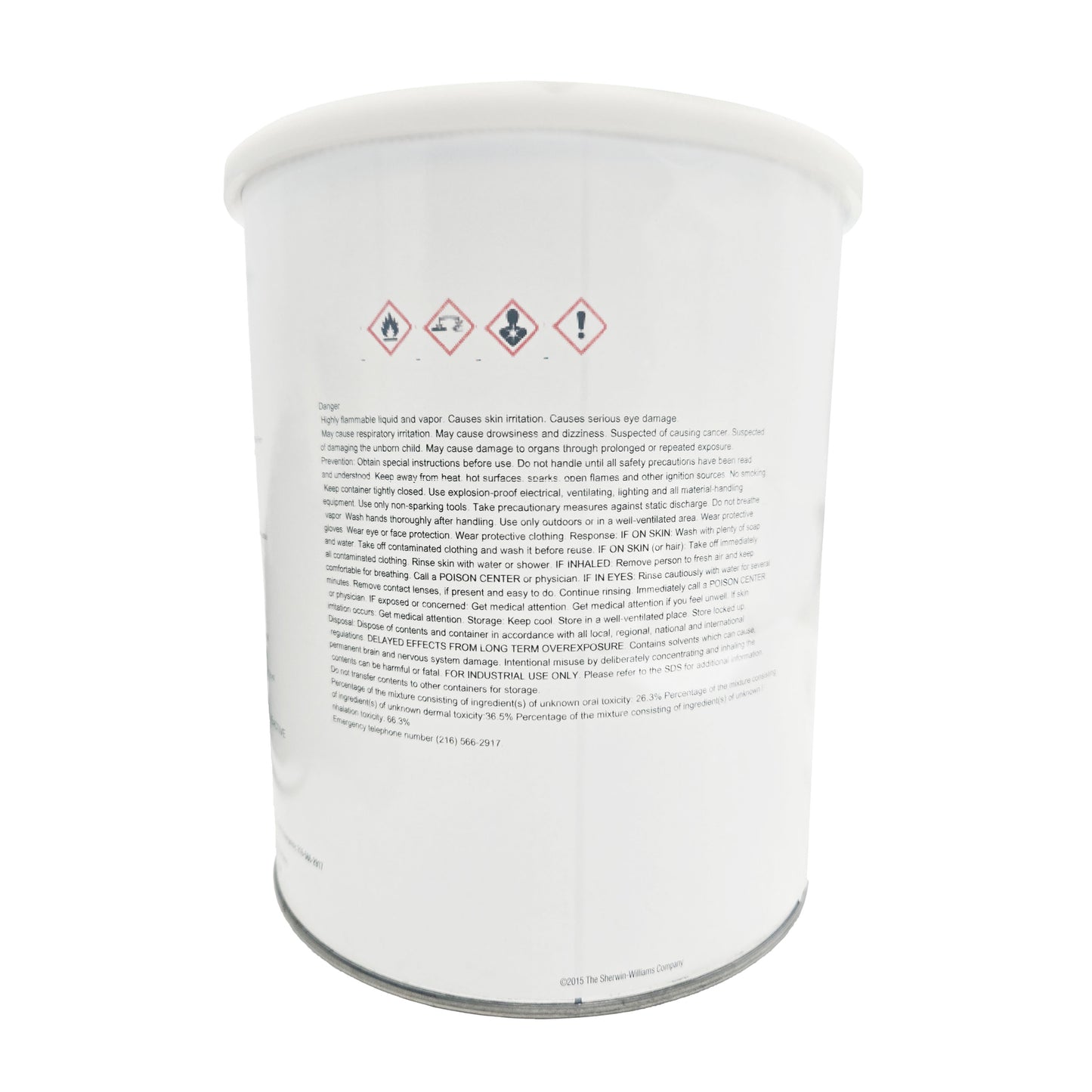 Side of Sherwin-Williams JETFlex BAC-7363 can displaying hazard symbols and safety warnings.