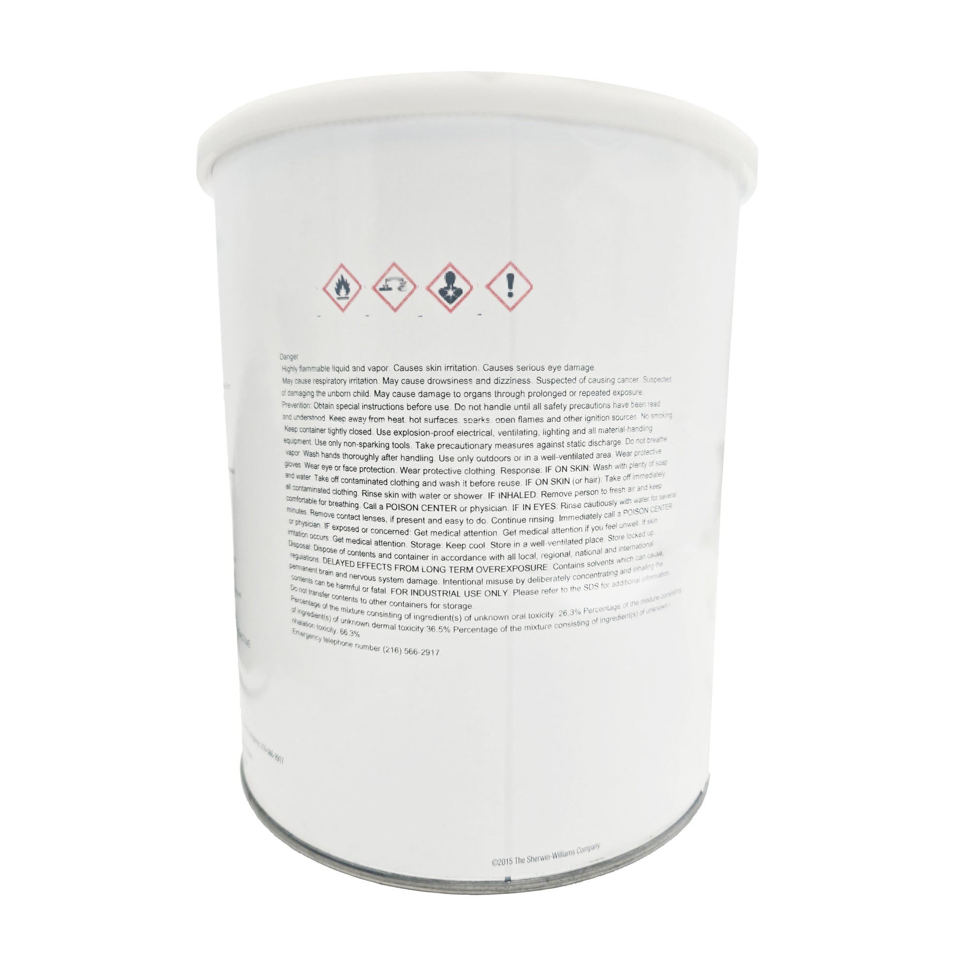 Side of Sherwin-Williams JETFlex BAC-7363 can displaying hazard symbols and safety warnings.