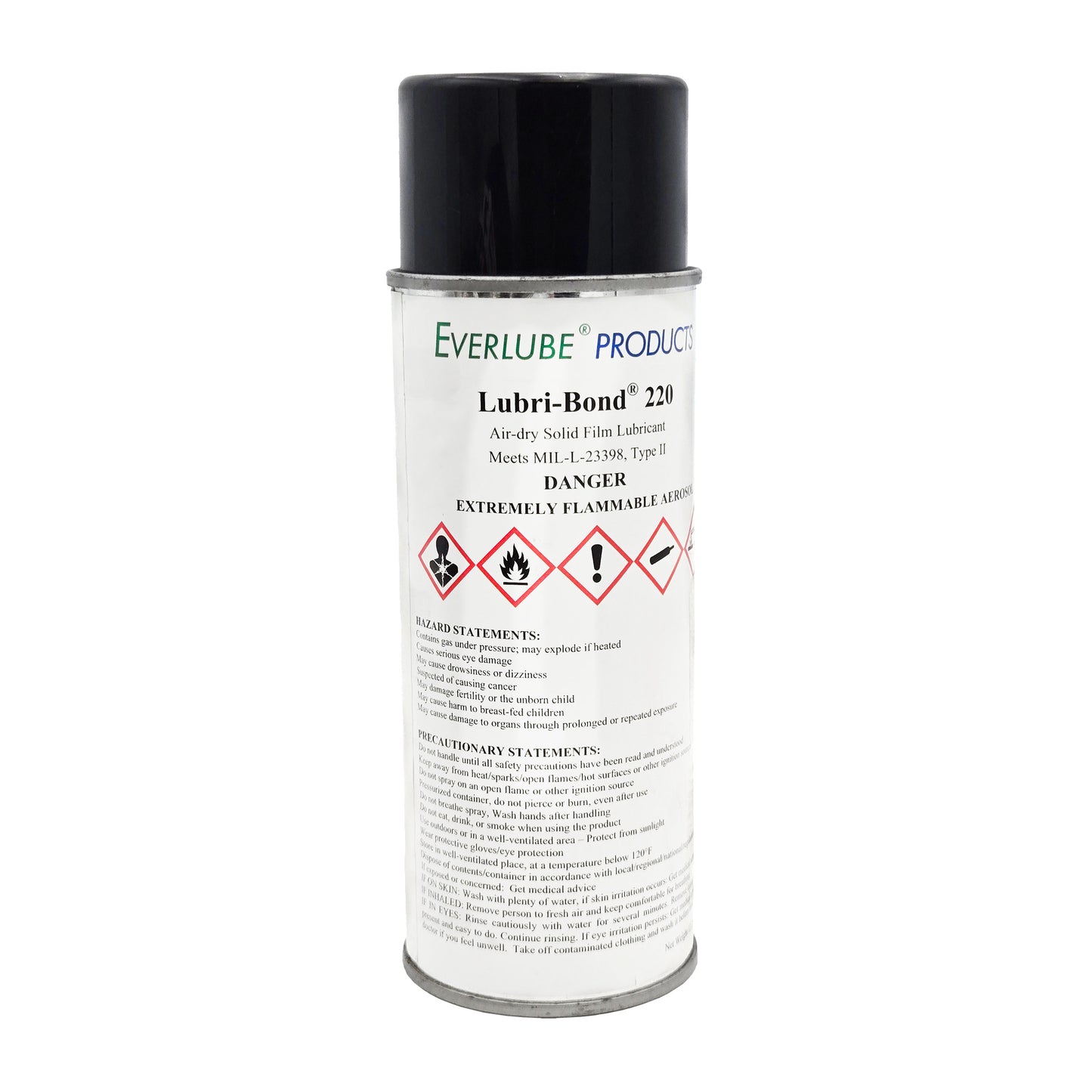 Front of Everlube Lubri-Bond 220 Air-Dry Solid Film Lubricant 12oz aerosol can with hazard and product labels visible.