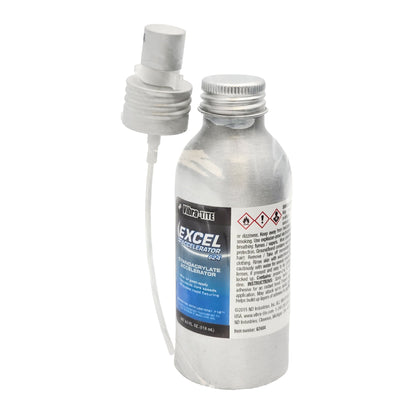 Front of Vibra-Tite 624 Cyanoacrylate Accelerator 4oz bottle showing label, spray nozzle, and Loctite 7109 compatibility.