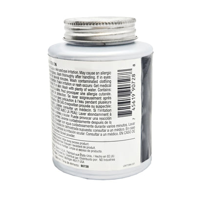 Back label of expired Vibra-Tite 9072 nickel anti-seize with additional safety warnings, first-aid instructions, barcode, and Made in USA marking