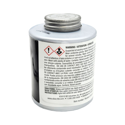 side label of expired Vibra-Tite 9072 nickel anti-seize showing GHS hazard pictograms, cancer and irritation warnings, nickel powder content, and usage directions