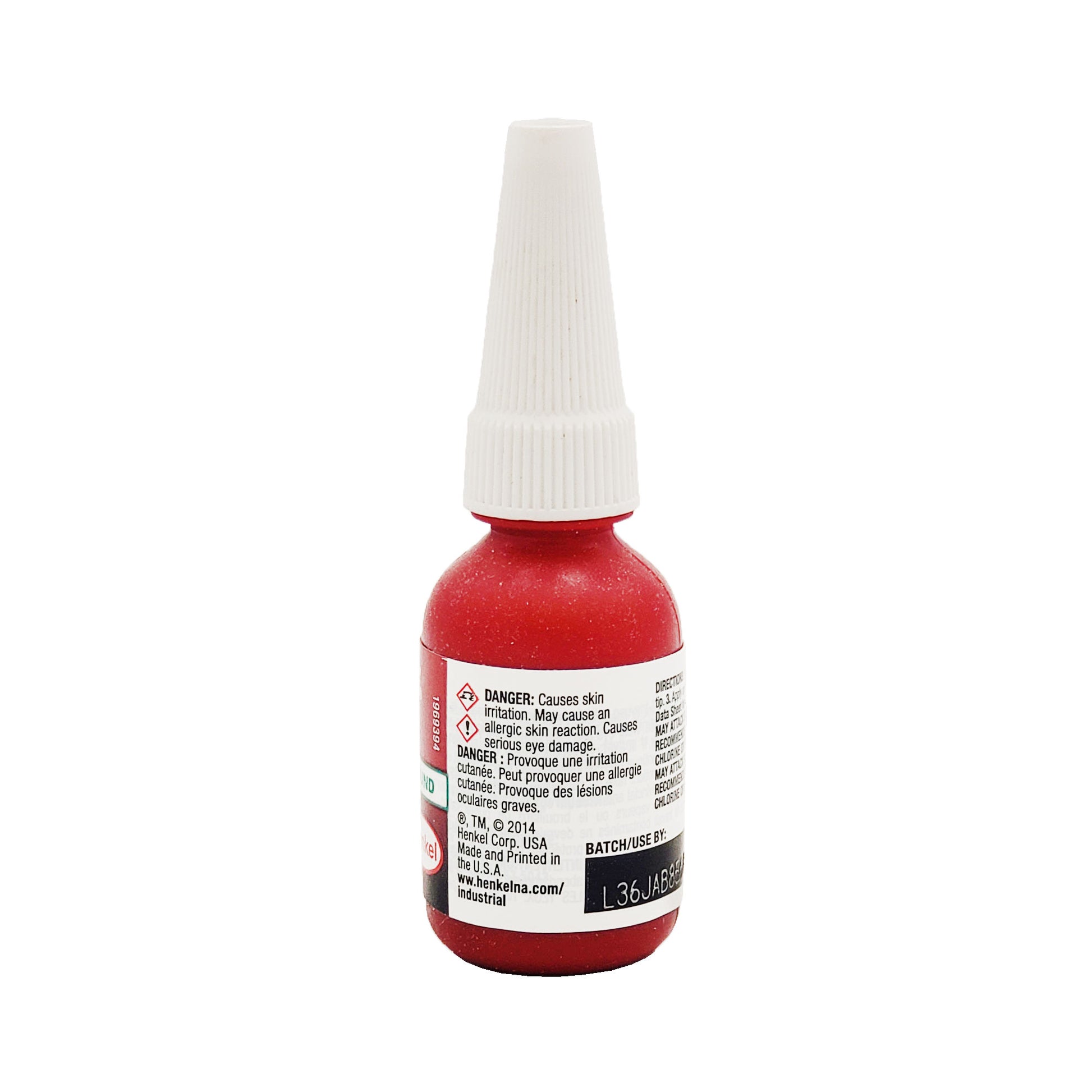 Side label of Loctite 680 retaining compound showing danger warnings and Henkel manufacturer details