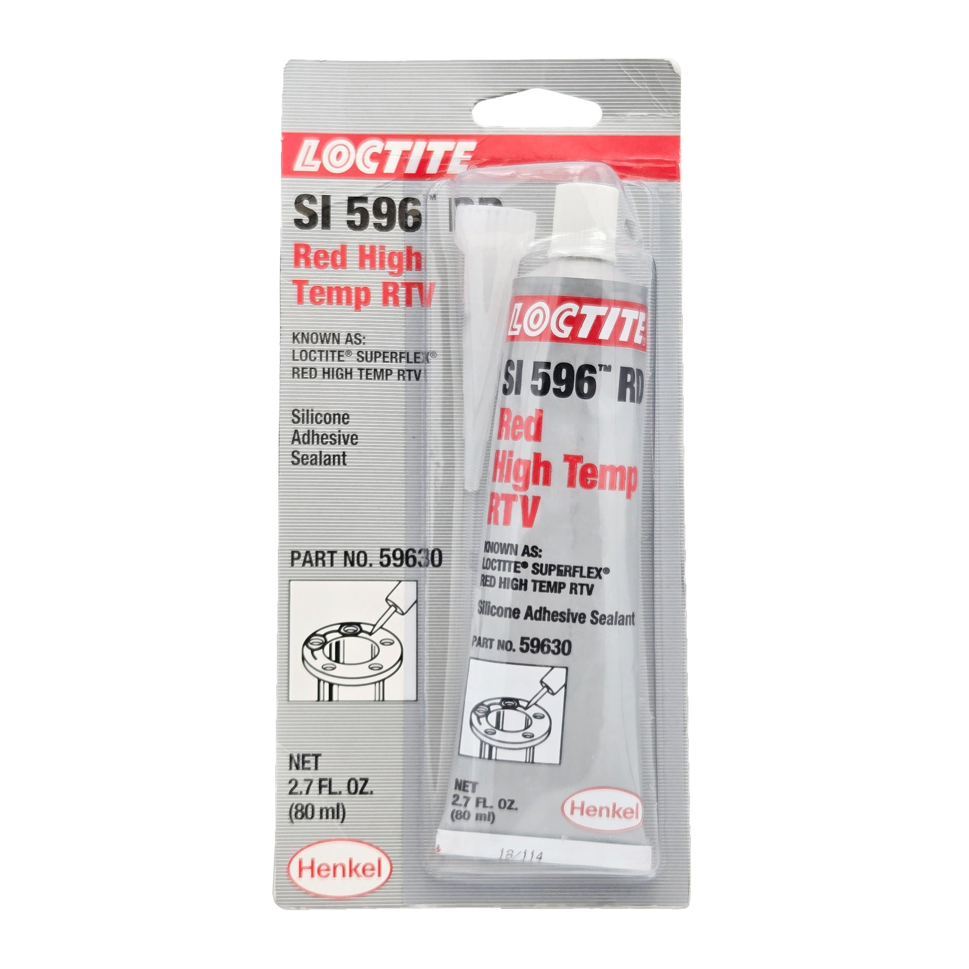 Loctite Superflex Red High Temp RTV Silicone Sealant 2.7 fl oz in blister retail packaging, part 59630.
