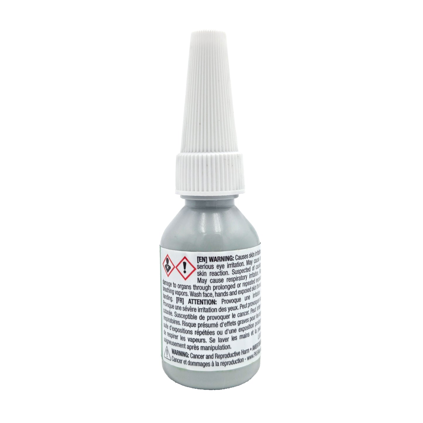 Side view of Vibra-Tite 530 bottle showing safety warnings, hazard pictogram, and Prop 65 notice.