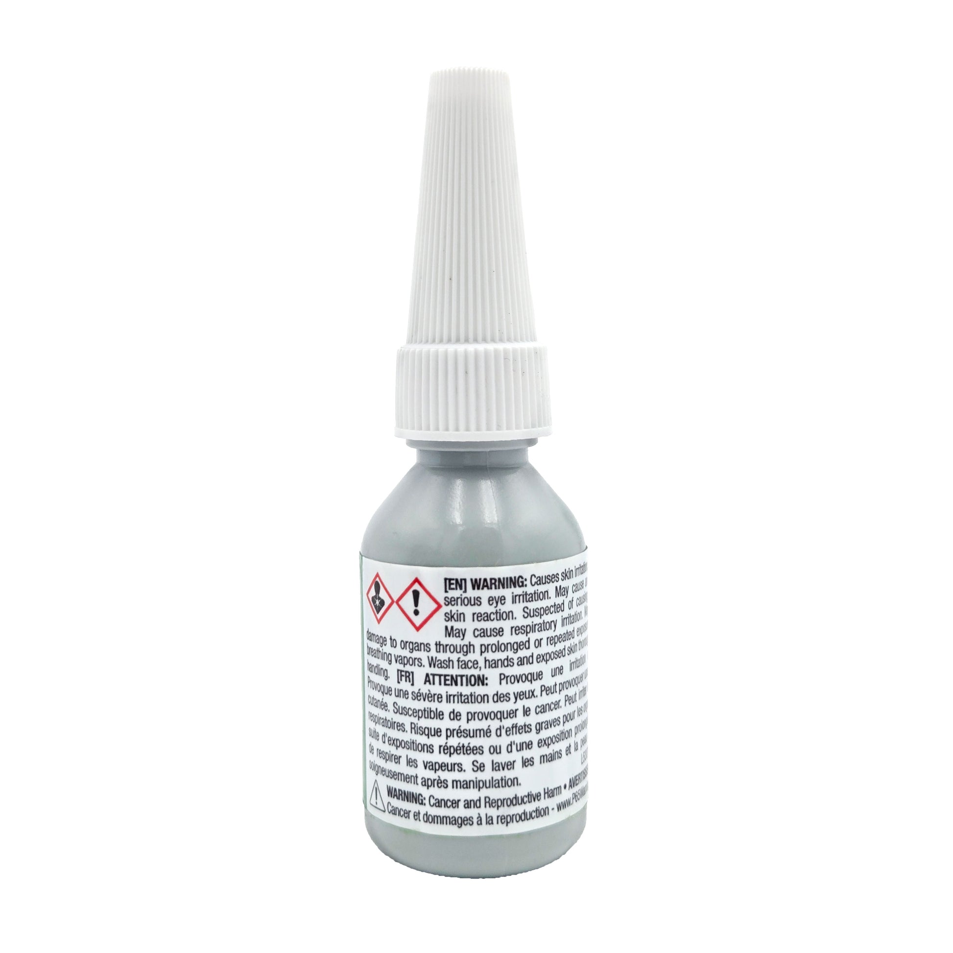 Side view of Vibra-Tite 530 bottle showing safety warnings, hazard pictogram, and Prop 65 notice.