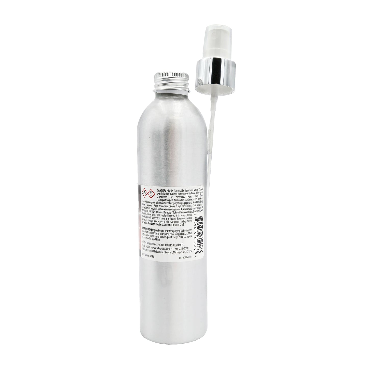 Back of Vibra-Tite 612 Primer T bottle showing safety warnings, hazard pictogram, and product details