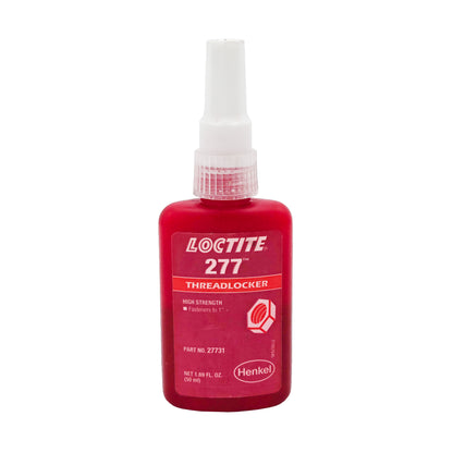 Front of Loctite 277 High Strength Red Threadlocker 50 mL bottle with white cap and red label.