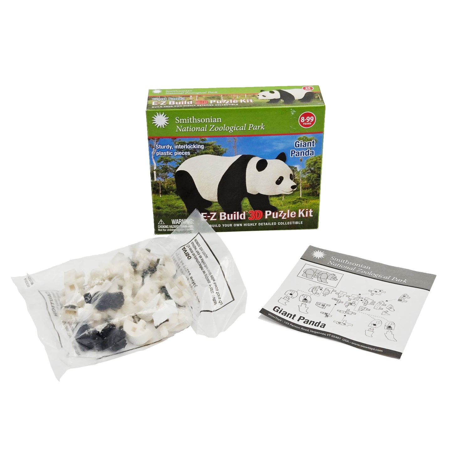 Smithsonian Giant Panda 3D Puzzle Kit – Puzzle Pieces and Instructions Laid Out in Front of Packaging